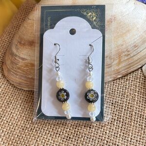 Charming Floral Beaded Earrings in Black and Cream